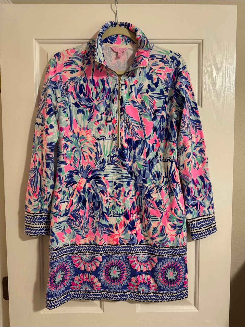 Lilly Pulitzer Neon Pink & Navy Tropical Pullover Dress